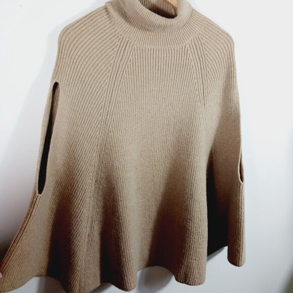 NWT Classic Tan Turtleneck Cape, Poncho Sweater W/ Armholes by PINCH, Size M/L - Picture 8 of 16